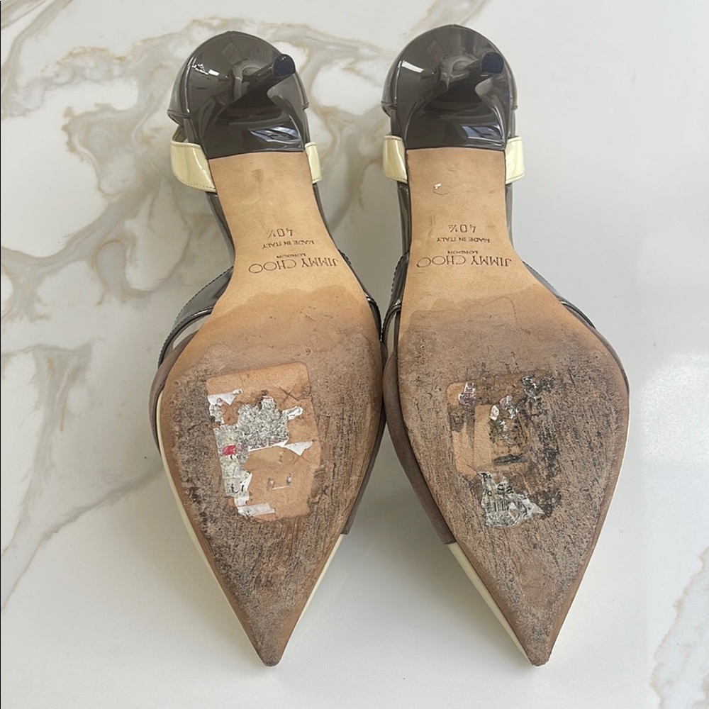 Jimmy Choo Cream and Brown Women's Heels - Picture 4 of 6